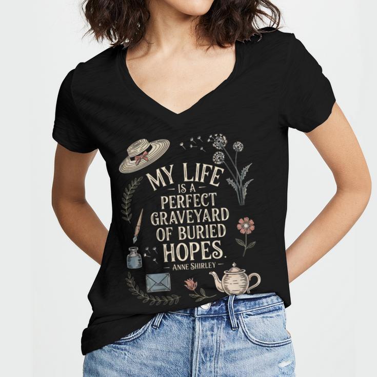 Women's Dramatic Book Lover Quote Women's Jersey Short Sleeve Deep V-Neck Tshirt