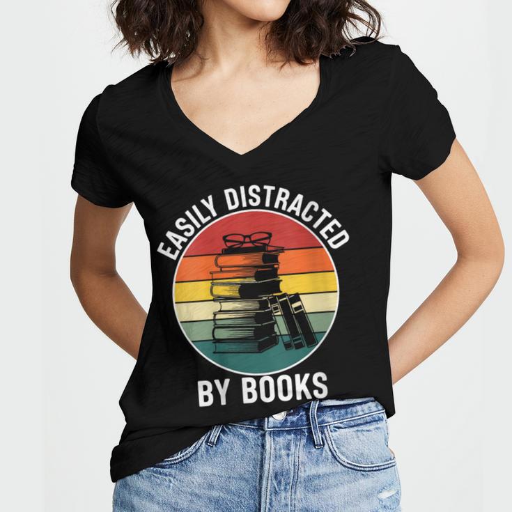 Women's Easily Distracted By Books Women's Jersey Short Sleeve Deep V-Neck Tshirt Women's Easily Distracted By Books Women's Jersey Short Sleeve Deep V-Neck Tshirt