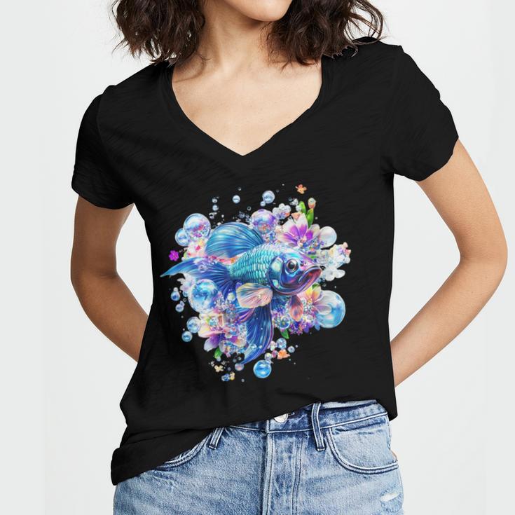 Women's Frutiger Aero Y2K Fish Women's Jersey Short Sleeve Deep V-Neck Tshirt Women's Frutiger Aero Y2K Fish Women's Jersey Short Sleeve Deep V-Neck Tshirt