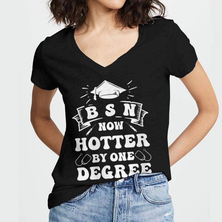 Women's Groovy Nurse BSN Now Hotter By One Degree Graduation BSN RN Women's Jersey Short Sleeve Deep V-Neck Tshirt