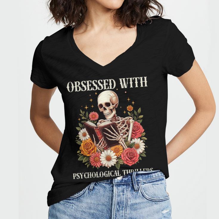 Women's Psychological Thriller Book Reader Lover Women's Jersey Short Sleeve Deep V-Neck Tshirt
