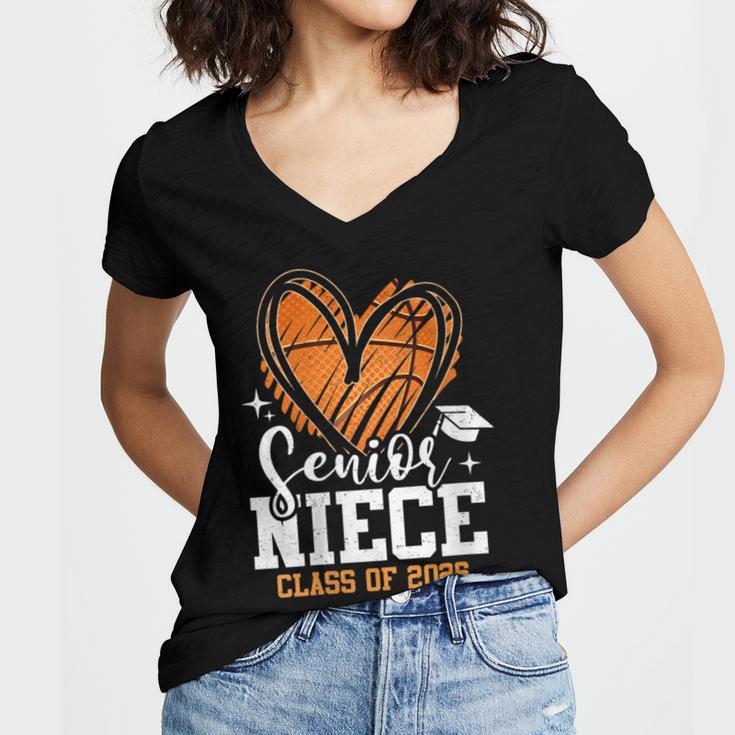 Women's Senior Niece Class Of 2026 Basketball Graduation Heart Women's Jersey Short Sleeve Deep V-Neck Tshirt