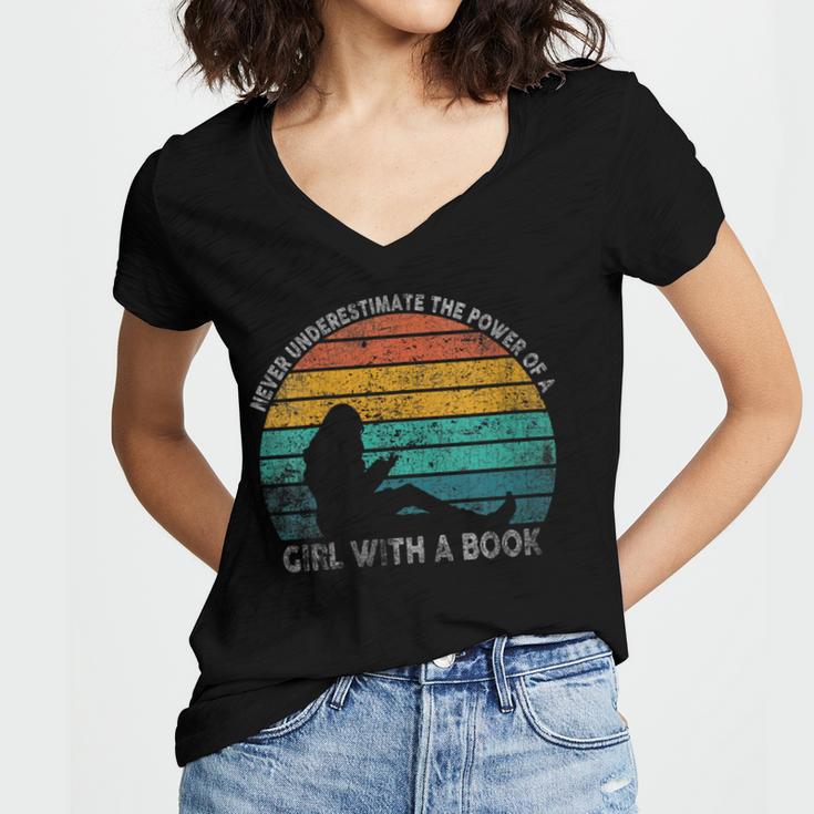 Women's Never Underestimate The Power Of A Girl With Book Reading Women's Jersey Short Sleeve Deep V-Neck Tshirt Women's Never Underestimate The Power Of A Girl With Book Reading Women's Jersey Short Sleeve Deep V-Neck Tshirt
