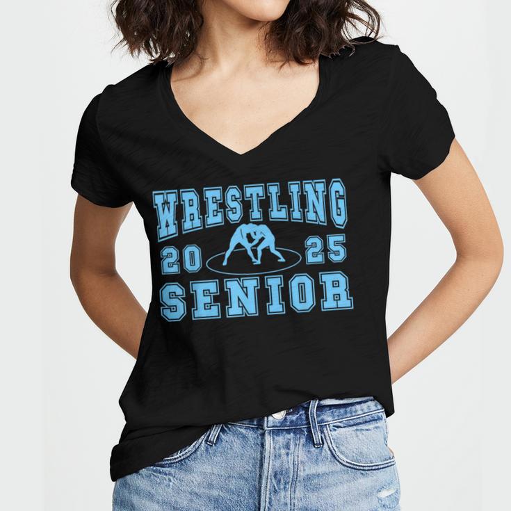 Wrestling Senior Night Wrestling Senior 2025 Graduation 38 Women's Jersey Short Sleeve Deep V-Neck Tshirt