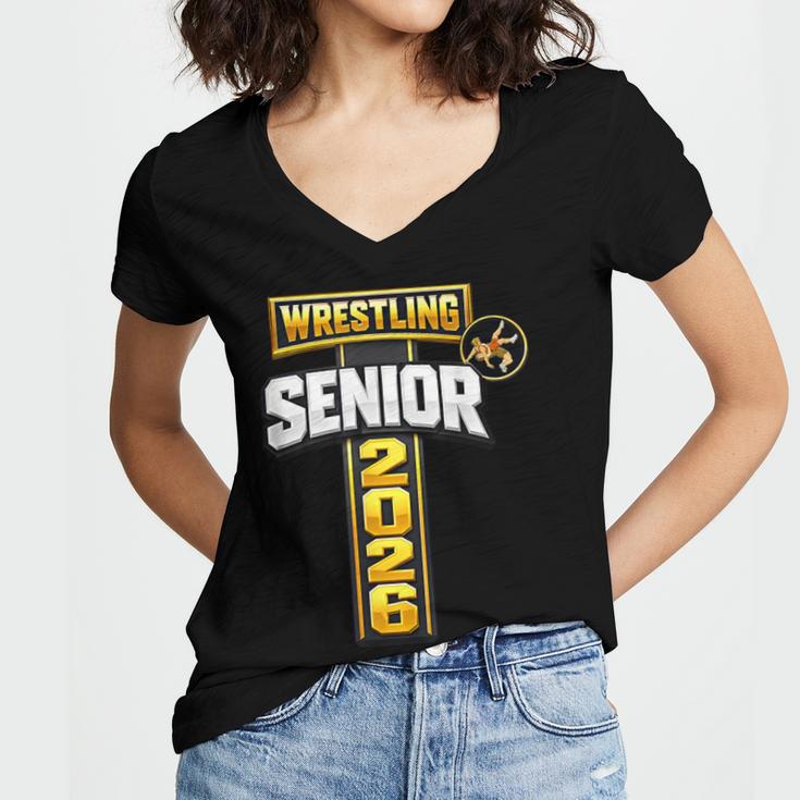Wrestling Senior Night Senior 2026 Faith Cross Graduation Women's Jersey Short Sleeve Deep V-Neck Tshirt