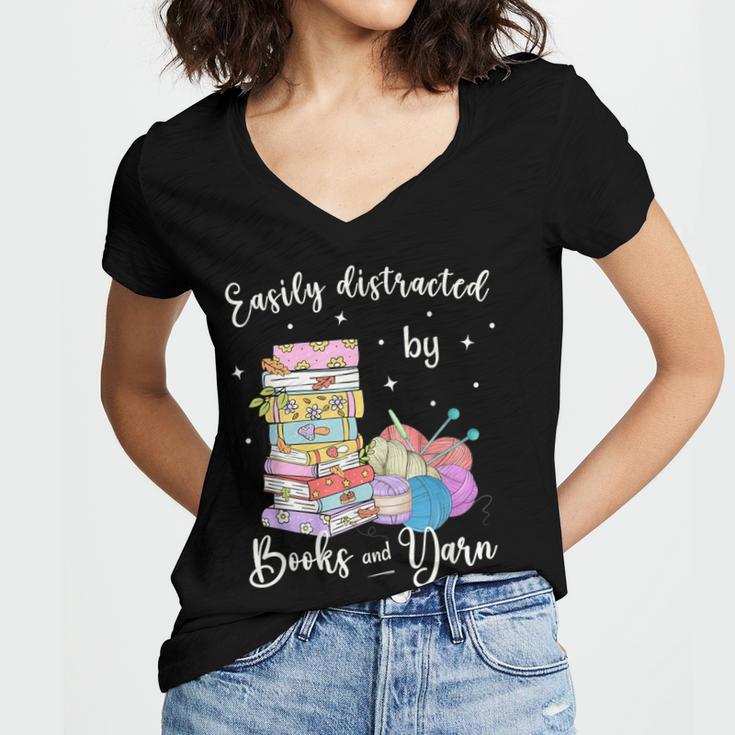 Yarn Quote Easily Distracted By Books And Yarn Reader Women's Jersey Short Sleeve Deep V-Neck Tshirt Yarn Quote Easily Distracted By Books And Yarn Reader Women's Jersey Short Sleeve Deep V-Neck Tshirt