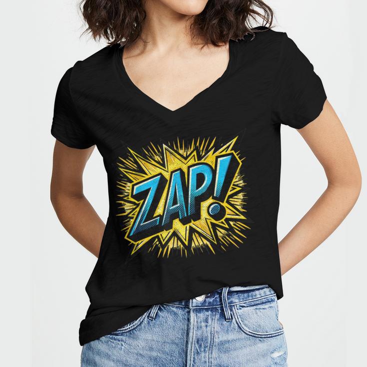 ZAP Comic Book Retro Artwork – Cartoon Collector Women's Jersey Short Sleeve Deep V-Neck Tshirt