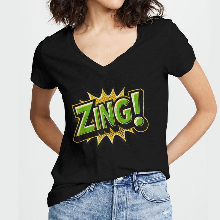 ZING Comic Book Retro Artwork – Cartoon Collector Women's Jersey Short Sleeve Deep V-Neck Tshirt