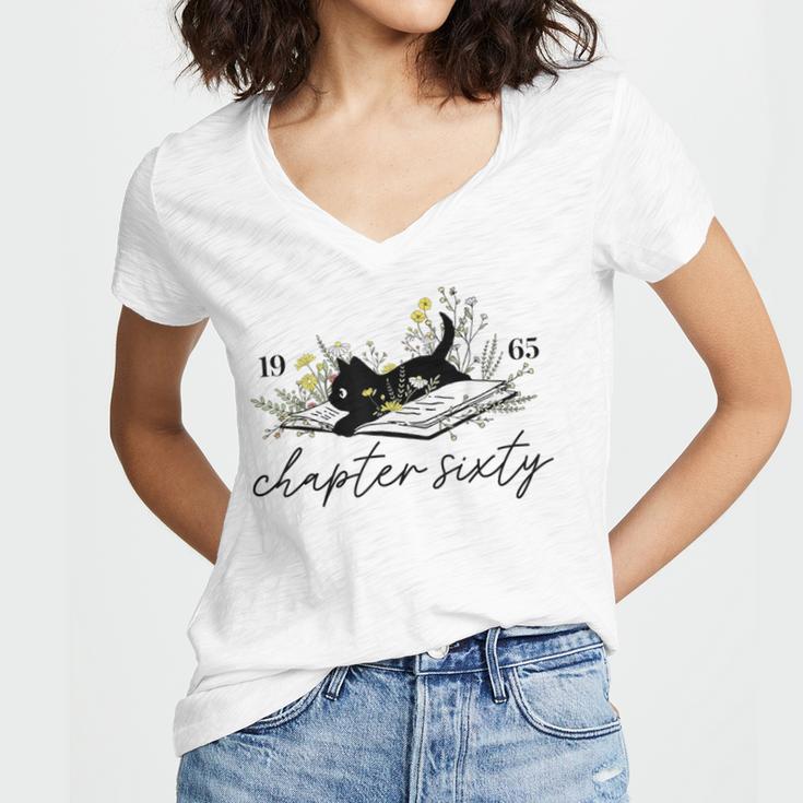 1965 Chapter Sixty Book Cat Lover 60th Birthday For Men Women Women's Jersey Short Sleeve Deep V-Neck Tshirt 1965 Chapter Sixty Book Cat Lover 60th Birthday For Men Women Women's Jersey Short Sleeve Deep V-Neck Tshirt