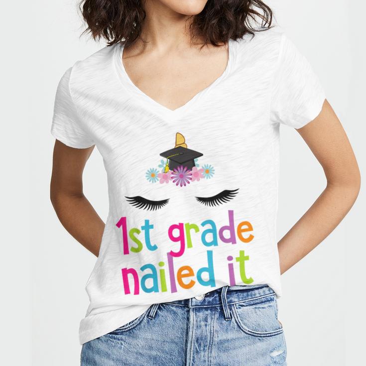 1st Grade Nailed ItShirt Unicorn Graduation Class Of 2018 Women's Jersey Short Sleeve Deep V-Neck Tshirt