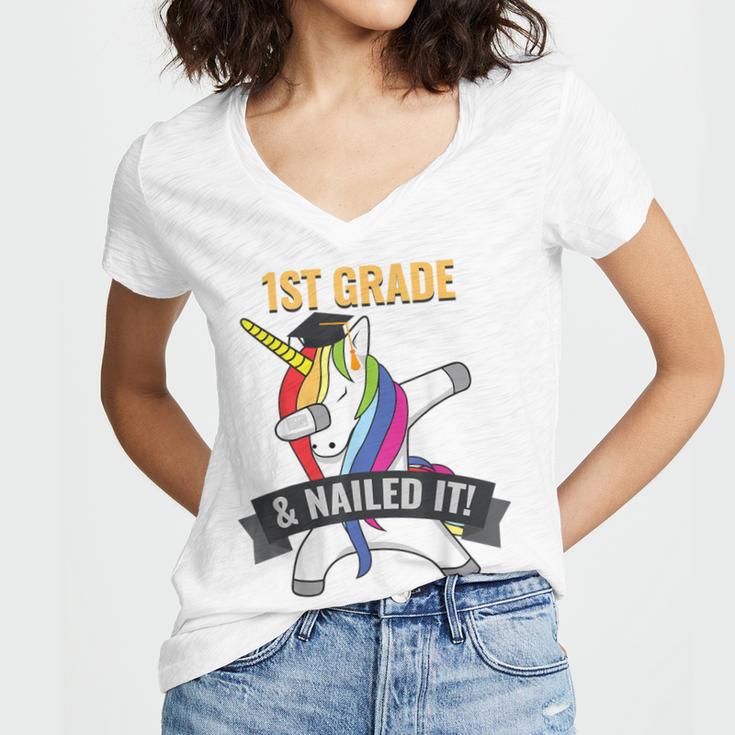 1ST GRADE NAILED IT UNICORN DABBING GRADUATION T-SHIRT Women's Jersey Short Sleeve Deep V-Neck Tshirt