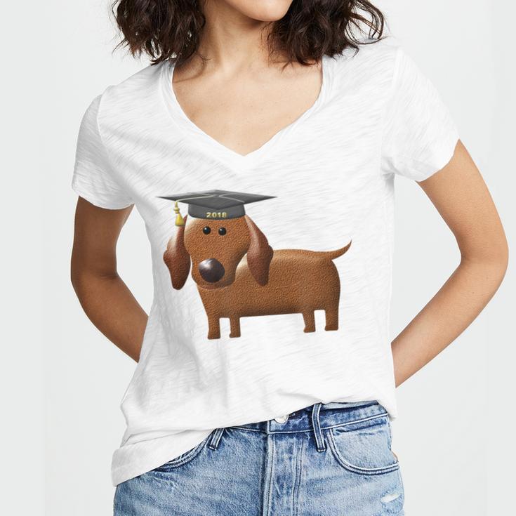 2018 Dog Graduation Shirt Dachshund Graduation For Men Women Kids Women's Jersey Short Sleeve Deep V-Neck Tshirt