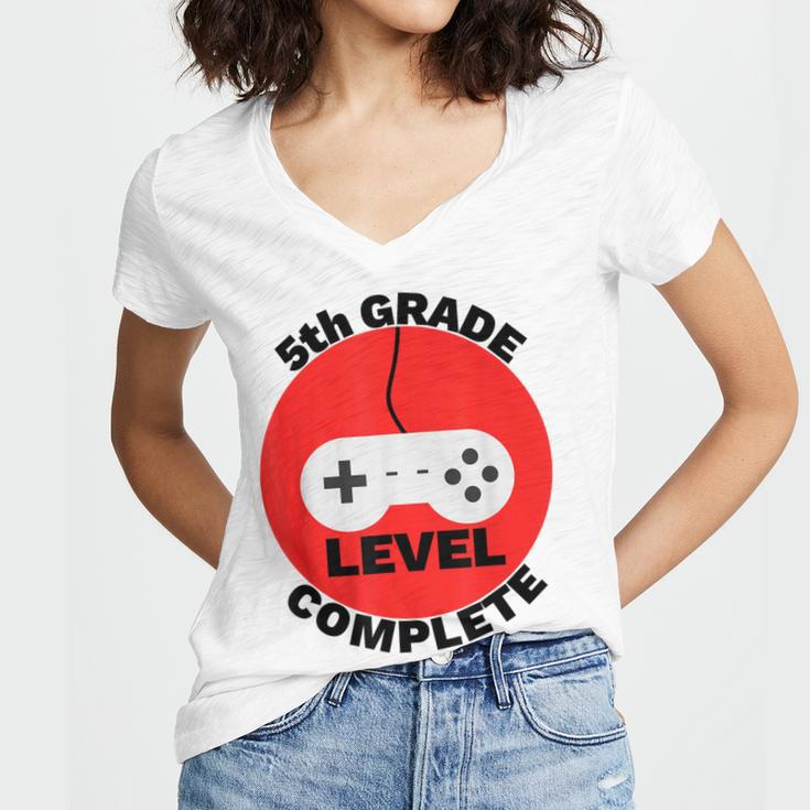 5th Grade Level Complete Gamer Graduation Women's Jersey Short Sleeve Deep V-Neck Tshirt