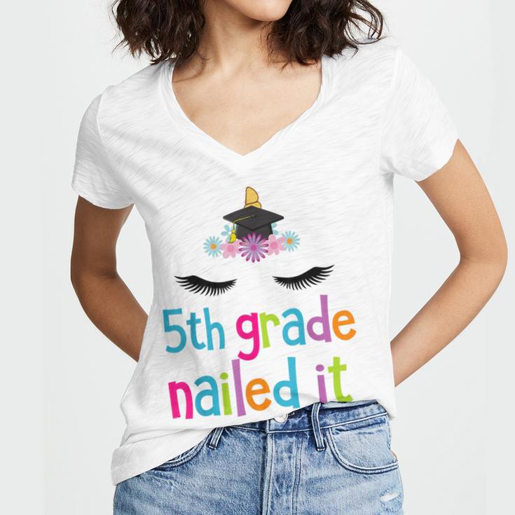 5th Grade Nailed ItShirt Unicorn Graduation Class Of 2018 Women's Jersey Short Sleeve Deep V-Neck Tshirt