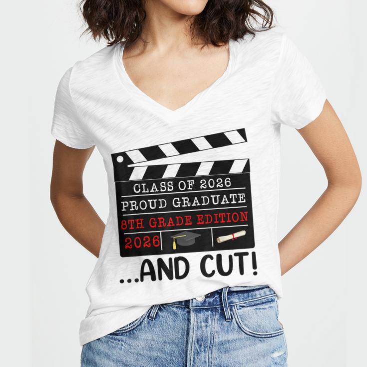 8th Grade Graduation 2026 Graduate Clapperboard Women's Jersey Short Sleeve Deep V-Neck Tshirt