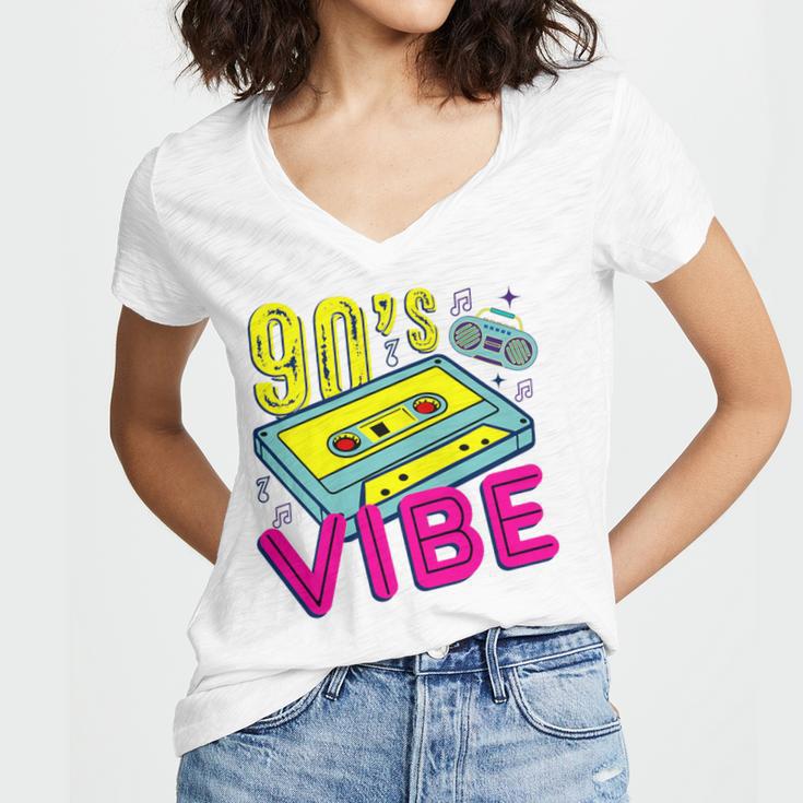 90's Vibe Retro Style Cassette Tape Nostalgia 1990s Party Premium Tri-Blend Women's Jersey Short Sleeve Deep V-Neck Tshirt