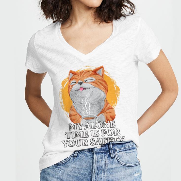 My Alone Time Is For Your Safety Coffee Lover Introvert Raglan Baseball Tee Women's Jersey Short Sleeve Deep V-Neck Tshirt