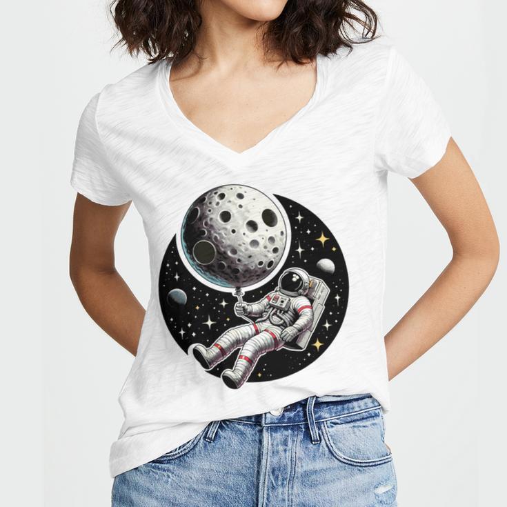 Astronaut Aesthetic Holding Moon Balloon Planets Introvert Women's Jersey Short Sleeve Deep V-Neck Tshirt Astronaut Aesthetic Holding Moon Balloon Planets Introvert Women's Jersey Short Sleeve Deep V-Neck Tshirt