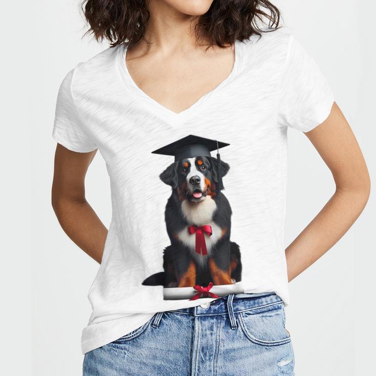 Bernese Mountain Dog Graduation Cap Graduate Training School For Men Women Girls Kids Women's Jersey Short Sleeve Deep V-Neck Tshirt