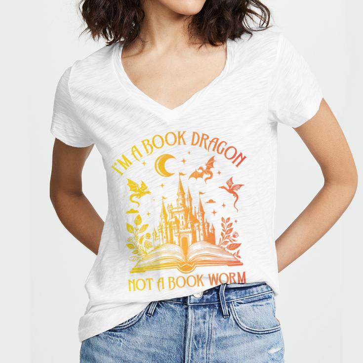 Book Dragon Not Book Worm Premium Women's Jersey Short Sleeve Deep V-Neck Tshirt