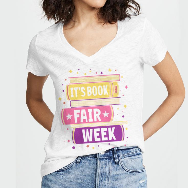 Book Fair Bookworm Library Its Book Fair Week Women's Jersey Short Sleeve Deep V-Neck Tshirt