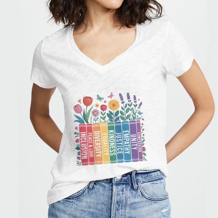 Book Flower Radicalized By Basic Decency Feminist Leftist Women's Jersey Short Sleeve Deep V-Neck Tshirt Book Flower Radicalized By Basic Decency Feminist Leftist Women's Jersey Short Sleeve Deep V-Neck Tshirt