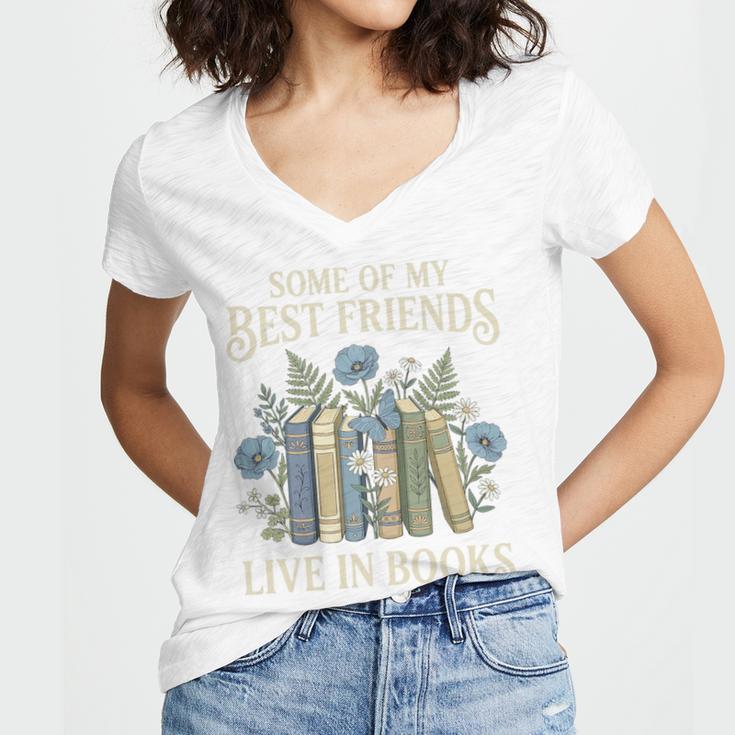 Book Lover Vintage Botanical Friends Premium Tri-Blend Women's Jersey Short Sleeve Deep V-Neck Tshirt