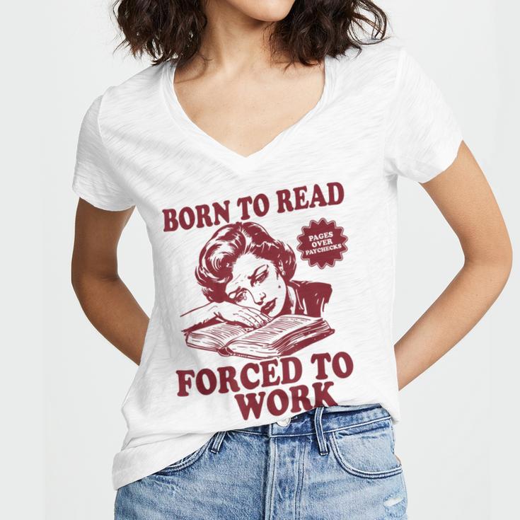 Book Readers Forced To Work Sadness Women's Jersey Short Sleeve Deep V-Neck Tshirt