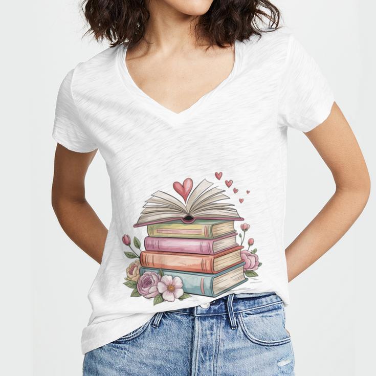 All Booked For Valentines Book Lover Romance Women's Jersey Short Sleeve Deep V-Neck Tshirt