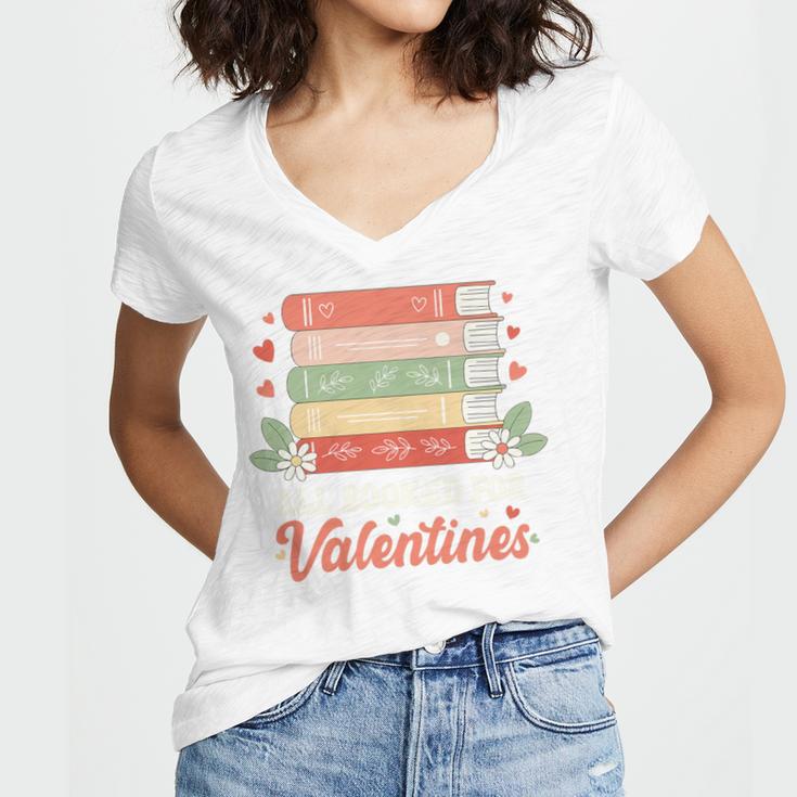 All Booked For Valentines Retro Book Lover Teacher Bookworm Premium Tri-Blend Women's Jersey Short Sleeve Deep V-Neck Tshirt