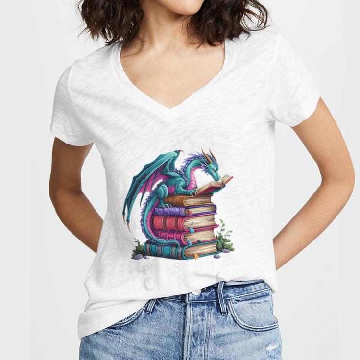Bookworm Please I'm A Book Dragon Blue Dragon Women's Jersey Short Sleeve Deep V-Neck Tshirt
