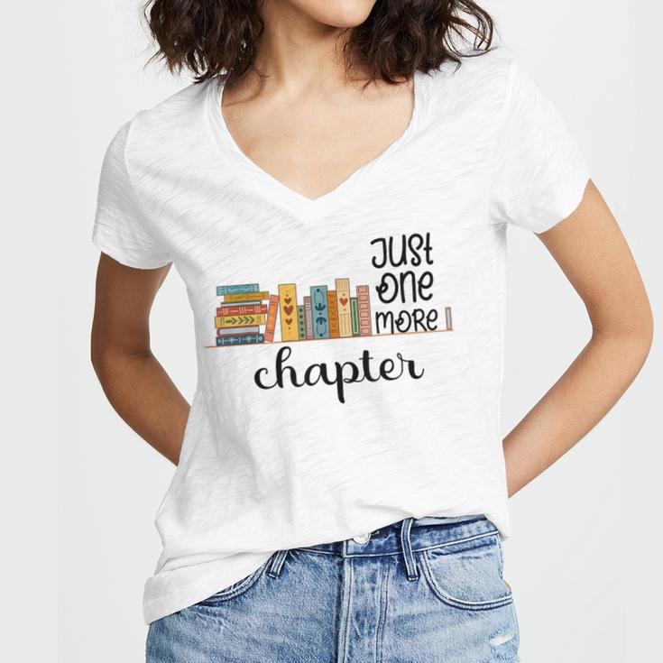 Bookworm Woman Reading Fiction Novels Library Book Store Women's Jersey Short Sleeve Deep V-Neck Tshirt