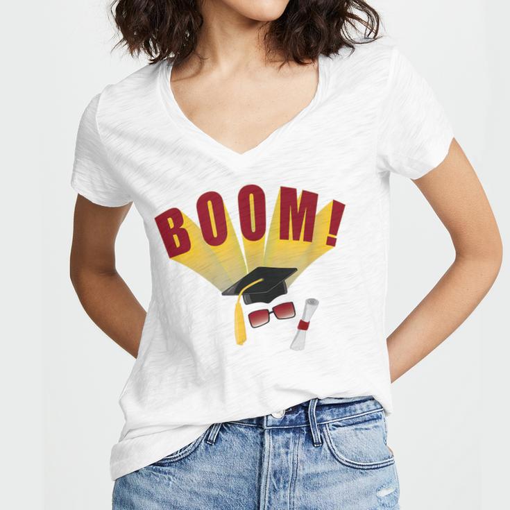 Boom Graduation Hat And Diploma For Proud Graduate Women's Jersey Short Sleeve Deep V-Neck Tshirt