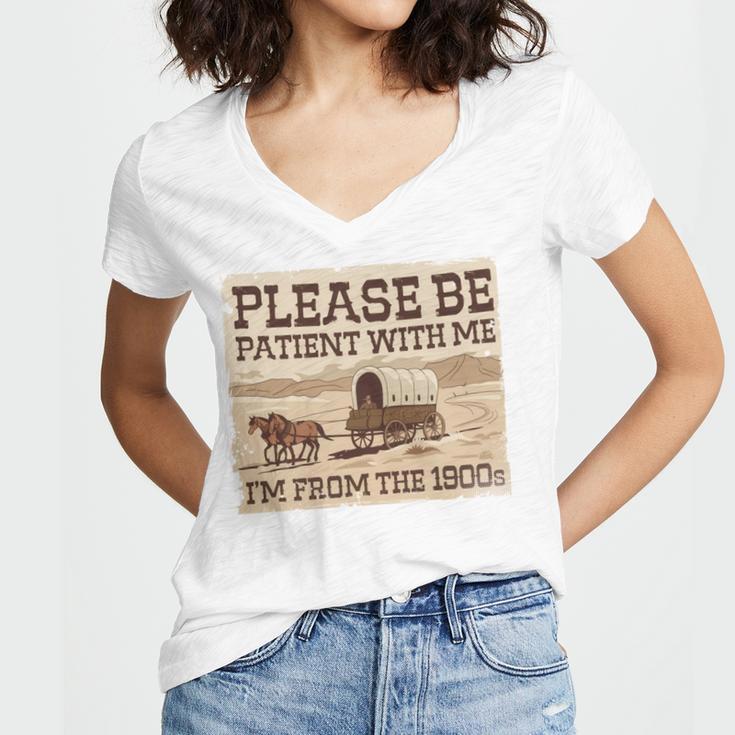 Boomer Millennial Please Be Patient I'm From The 1900s Women's Jersey Short Sleeve Deep V-Neck Tshirt