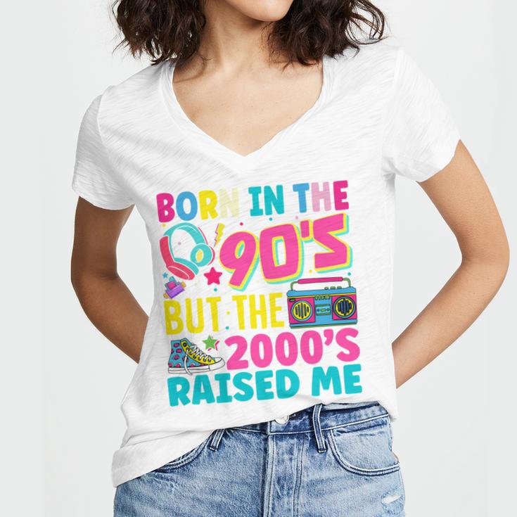 Born In The 90's But The 2000's Raised Me Y2K Nostalgia Women's Jersey Short Sleeve Deep V-Neck Tshirt