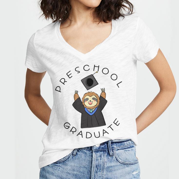 Boys Girls Preschool Graduate Sloth Graduation Cap Women's Jersey Short Sleeve Deep V-Neck Tshirt