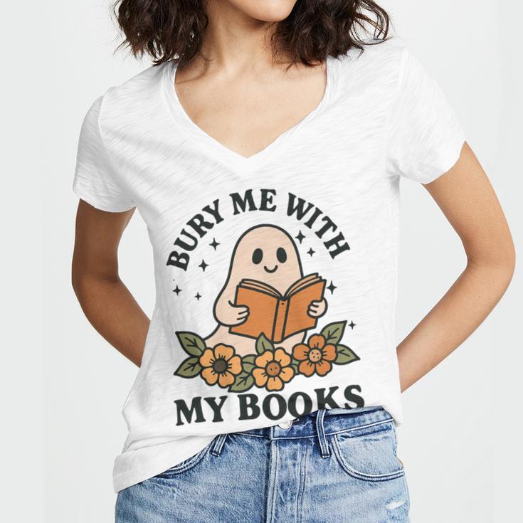 Bury Me With My Books Ghost Tee Women's Jersey Short Sleeve Deep V-Neck Tshirt