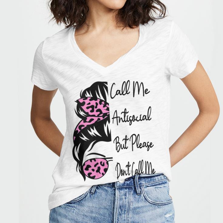 Call Me Antisocial But Please Don't Call Me Introvert Women's Jersey Short Sleeve Deep V-Neck Tshirt