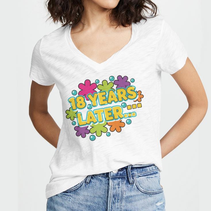 Cartoons Retro 18 Years Later Groovy Pop Art Nostalgia Women's Jersey Short Sleeve Deep V-Neck Tshirt Cartoons Retro 18 Years Later Groovy Pop Art Nostalgia Women's Jersey Short Sleeve Deep V-Neck Tshirt