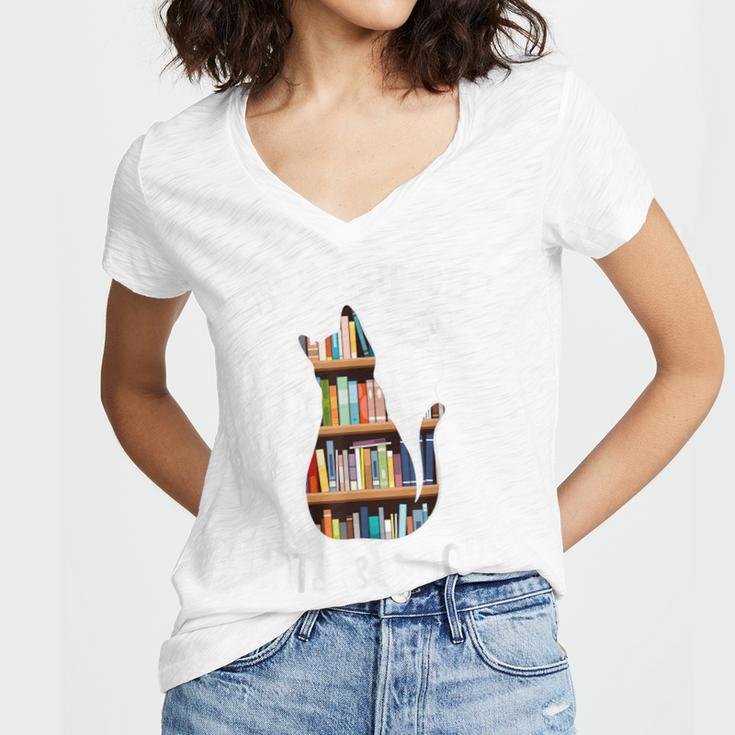 Cat Lover Tee Women Book Lover Reading Librarian Read Women's Jersey Short Sleeve Deep V-Neck Tshirt