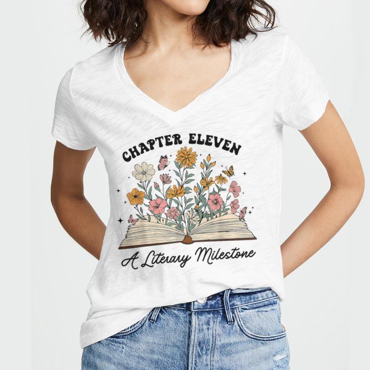 Chapter 11 A Literary Milestone 11th Birthday Book Lovers Women's Jersey Short Sleeve Deep V-Neck Tshirt
