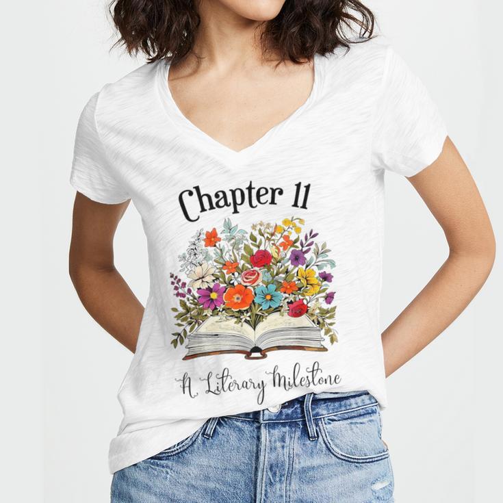 Chapter 11 Years Old 11th Birthday Wildflower Book Lover Women's Jersey Short Sleeve Deep V-Neck Tshirt