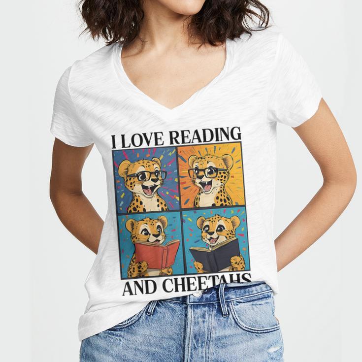 Cheetah Love Reading And Cheetahs Kids Bookworm Women's Jersey Short Sleeve Deep V-Neck Tshirt Cheetah Love Reading And Cheetahs Kids Bookworm Women's Jersey Short Sleeve Deep V-Neck Tshirt
