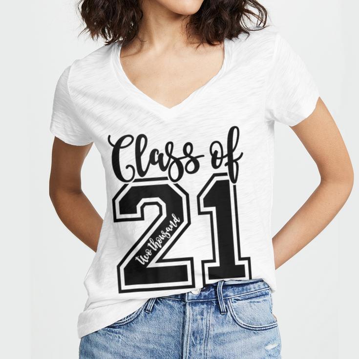 Class Of 2021 Senior 21 Cool Graduation Women's Jersey Short Sleeve Deep V-Neck Tshirt