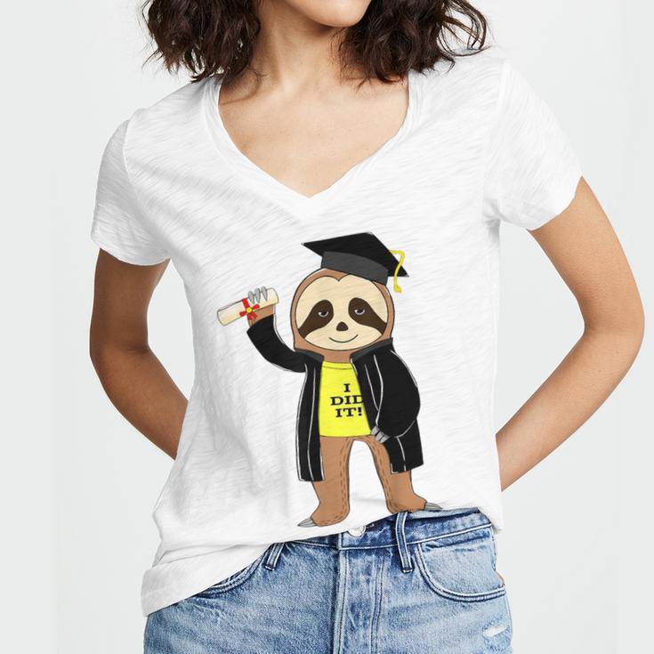 Class Of 2022 Sloth Graduation Masters College High School Women's Jersey Short Sleeve Deep V-Neck Tshirt