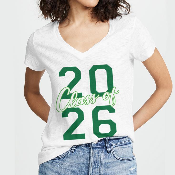 Class Of 2026 Graduation Varsity Green And On The Back Women's Jersey Short Sleeve Deep V-Neck Tshirt