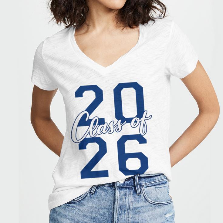 Class Of 2026 Graduation Varsity Navy Blue Letters Premium Tri-Blend Women's Jersey Short Sleeve Deep V-Neck Tshirt