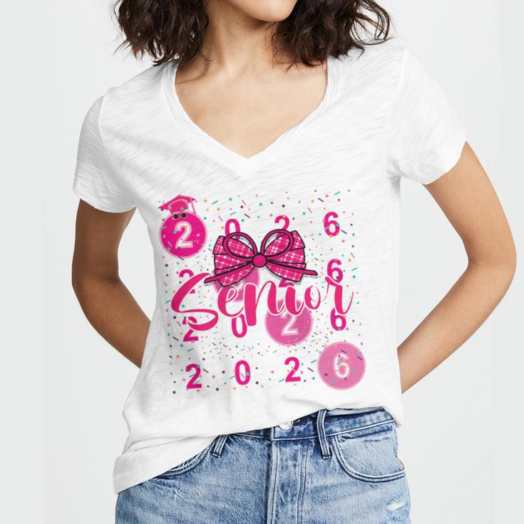 Class Of 2026 Senior Coquette Pink Bow Graduation Family Premium Tri-Blend Women's Jersey Short Sleeve Deep V-Neck Tshirt