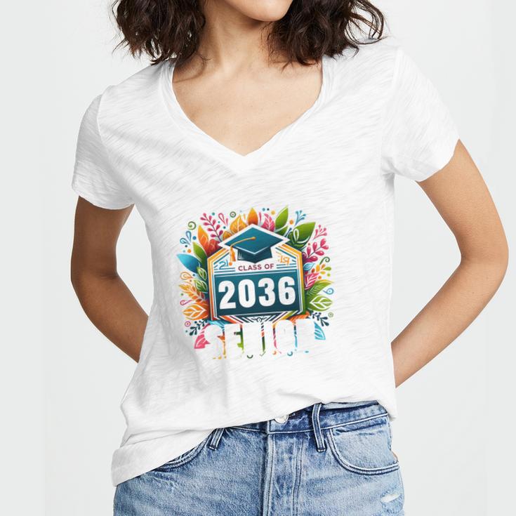 Class Of 2036 Graduation School Vintage Senior 2036 Women's Jersey Short Sleeve Deep V-Neck Tshirt