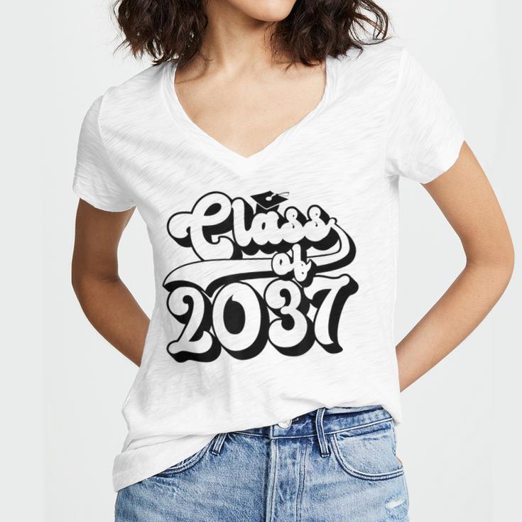 Class Of 2037 Senior Retro 2037 Grad Graduate Graduation Women's Jersey Short Sleeve Deep V-Neck Tshirt